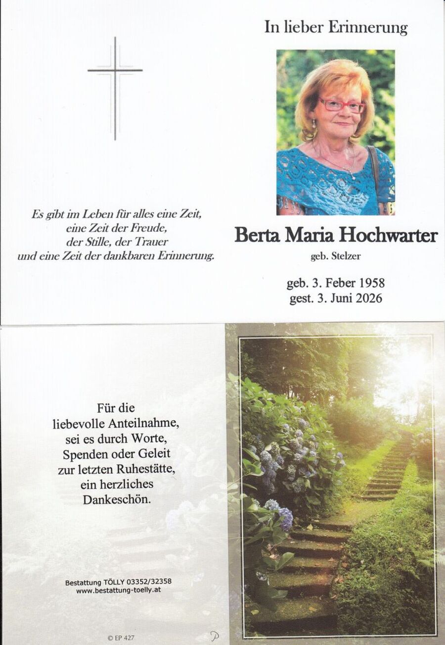 Gedenkkarte Berta Maria Hochwarter