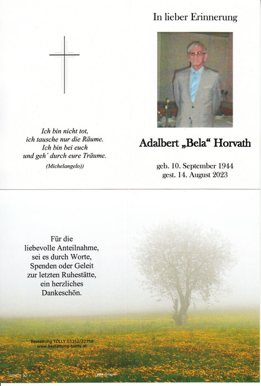 Gedenkkarte Adalbert "Bela" Horvath