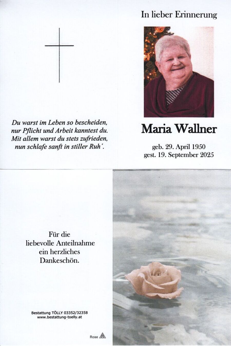 Gedenkkarte Maria Wallner