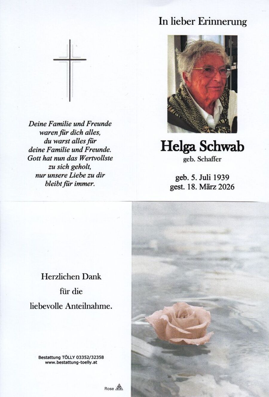 Gedenkkarte Helga Schwab