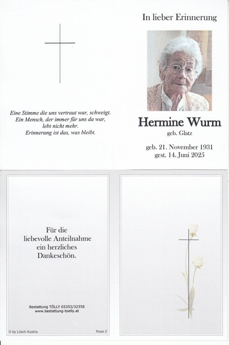 Gedenkkarte Hermine Wurm