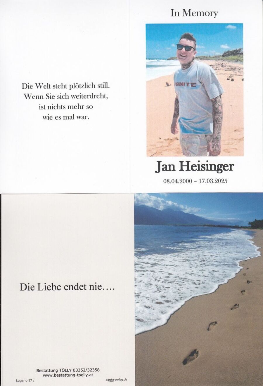 Gedenkkarte Jan Heisinger