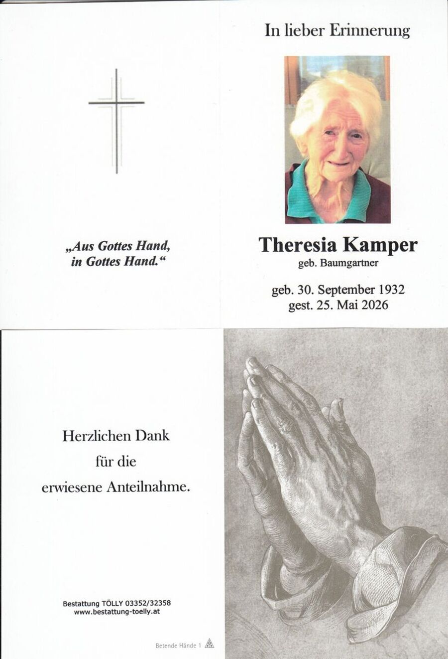 Gedenkkarte Theresia Kamper