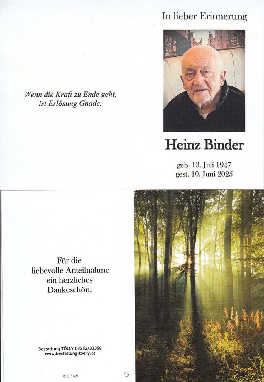 Gedenkkarte Heinz Binder