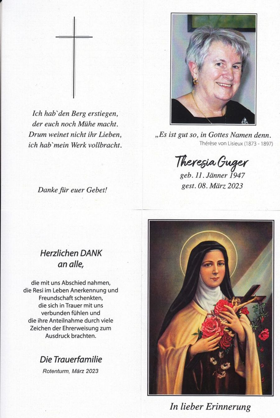 Gedenkkarte Theresia Guger
