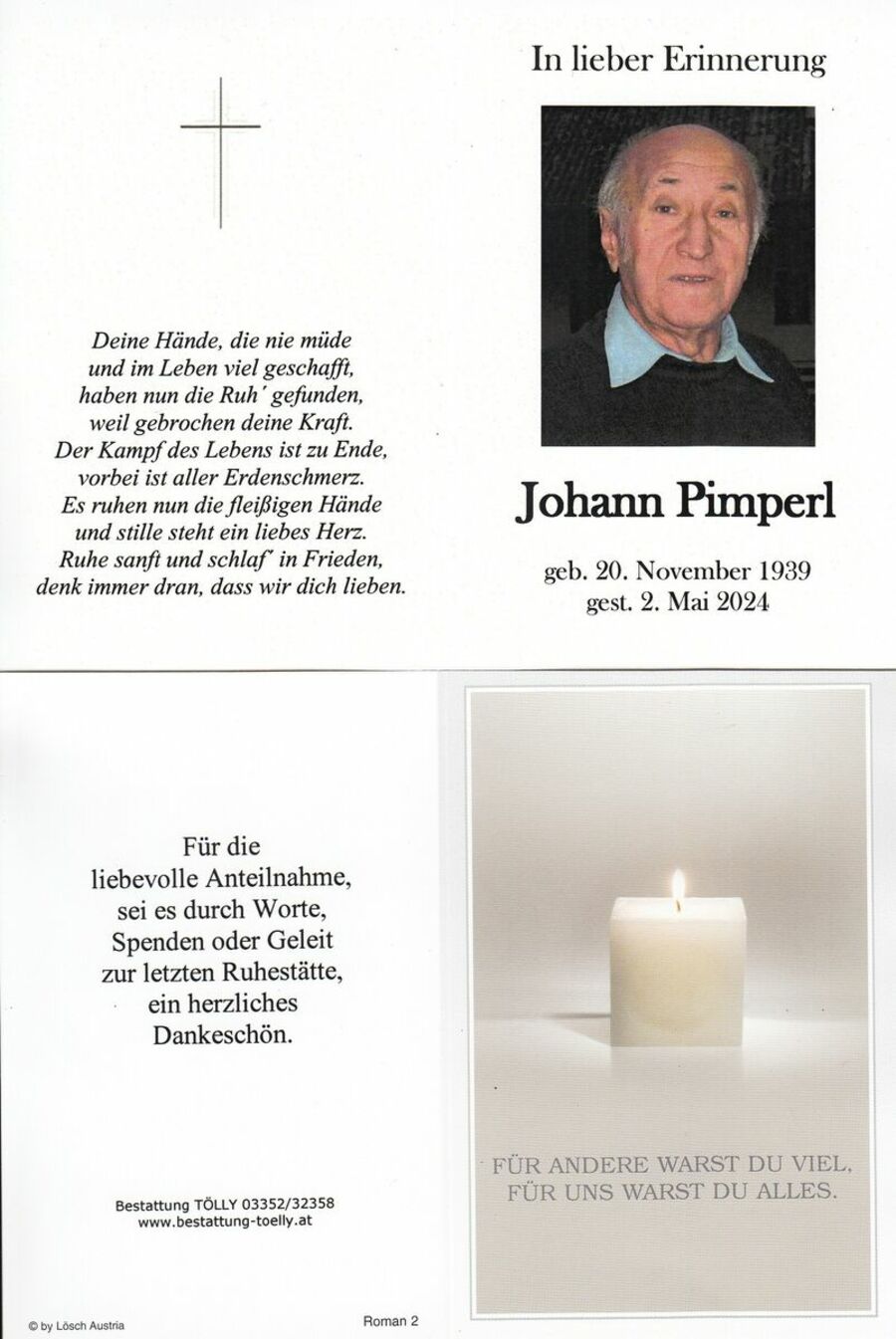 Gedenkkarte Johann Pimperl