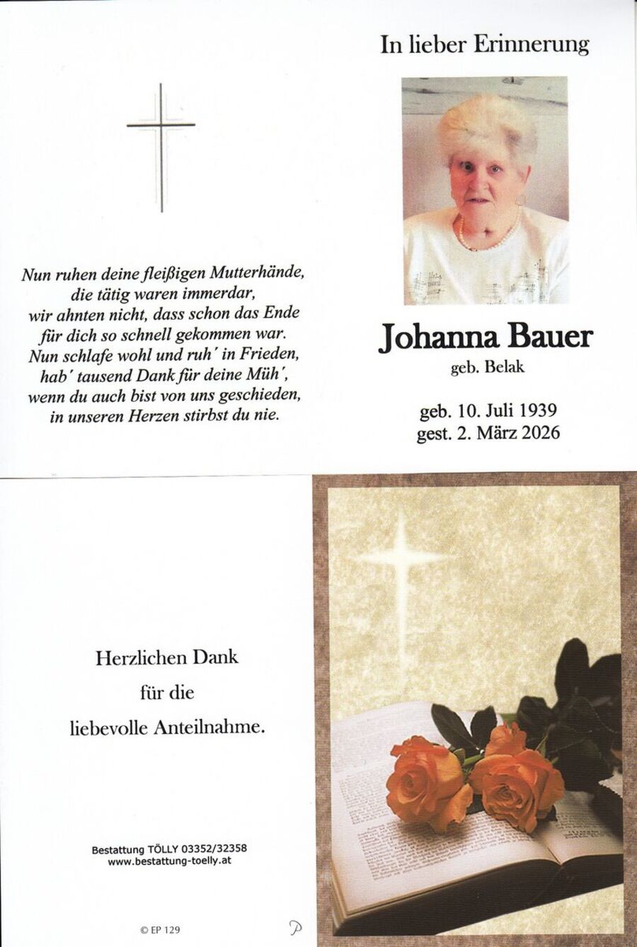 Gedenkkarte Johanna Bauer