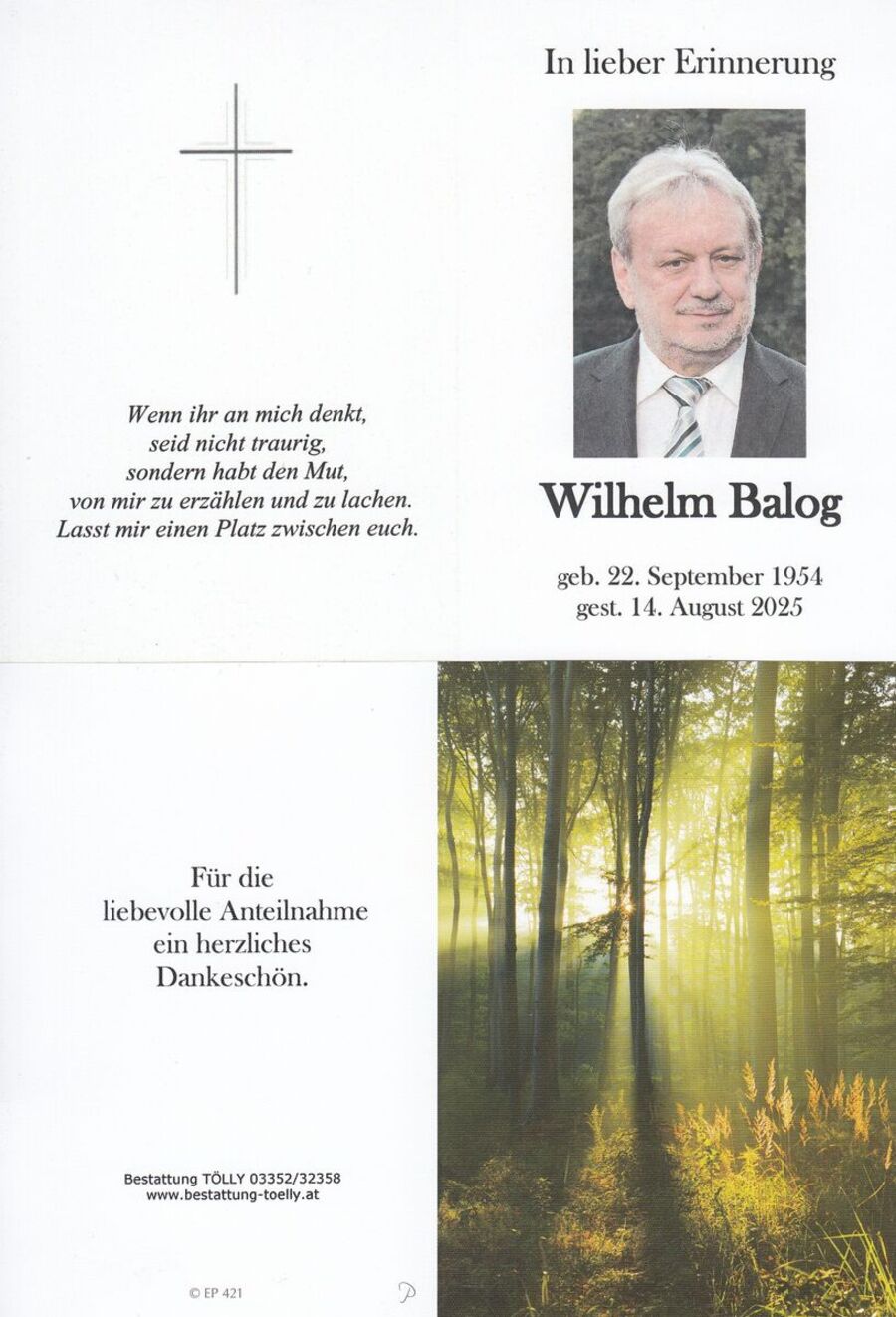 Gedenkkarte Wilhelm Balog