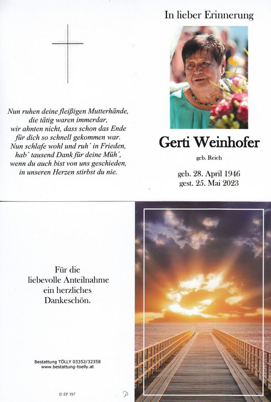 Gedenkkarte Gertrude "Gerti" Weinhofer